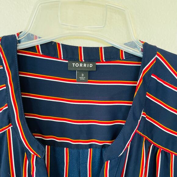 Torrid Navy Red Stripes Half Buttondown Shirt size 2X - Picture 5 of 12